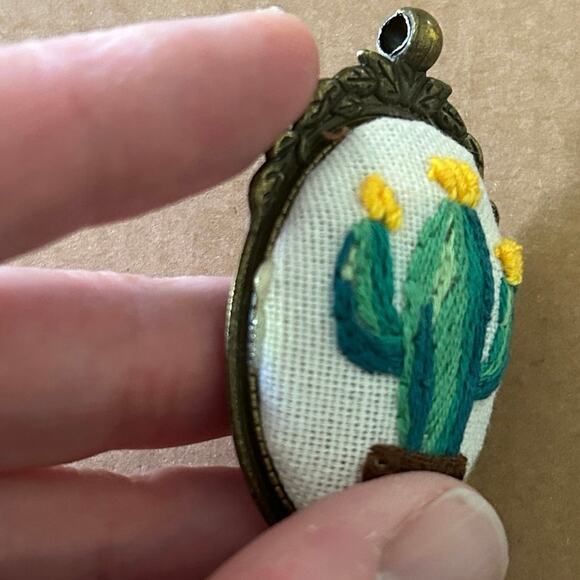 Embroidered Cactus Necklace ~ Handmade - Picture 3 of 3